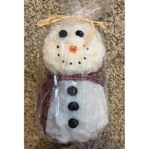 Ewe's View Snowman Cake Candle Winter Snow Frosty, Carrot Nose, Plaid Scarf, Man